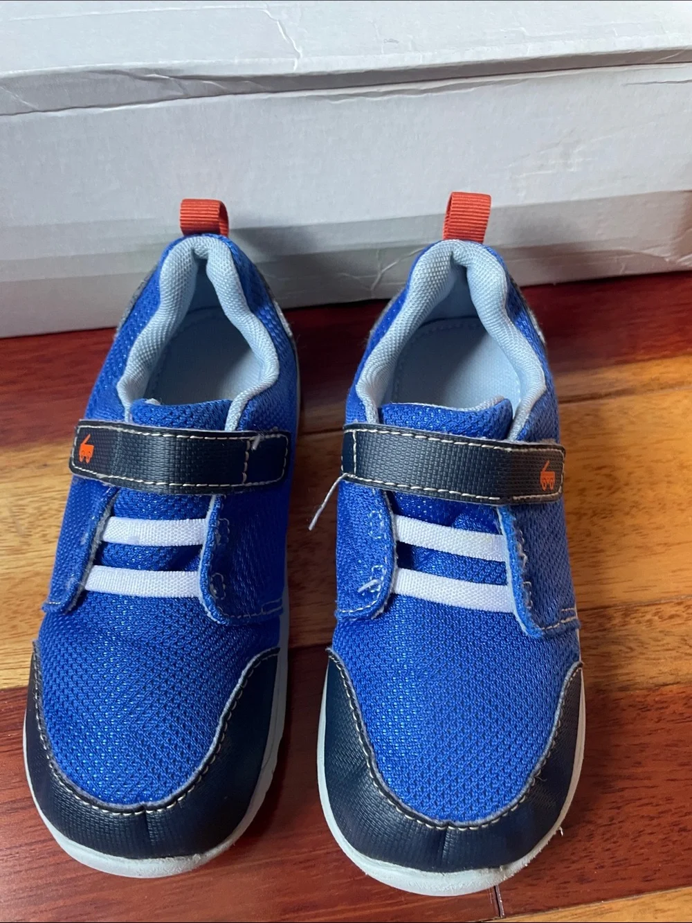 See Kai Run Boys Blue and Black Mesh Sneaker with Orange Pull Tab